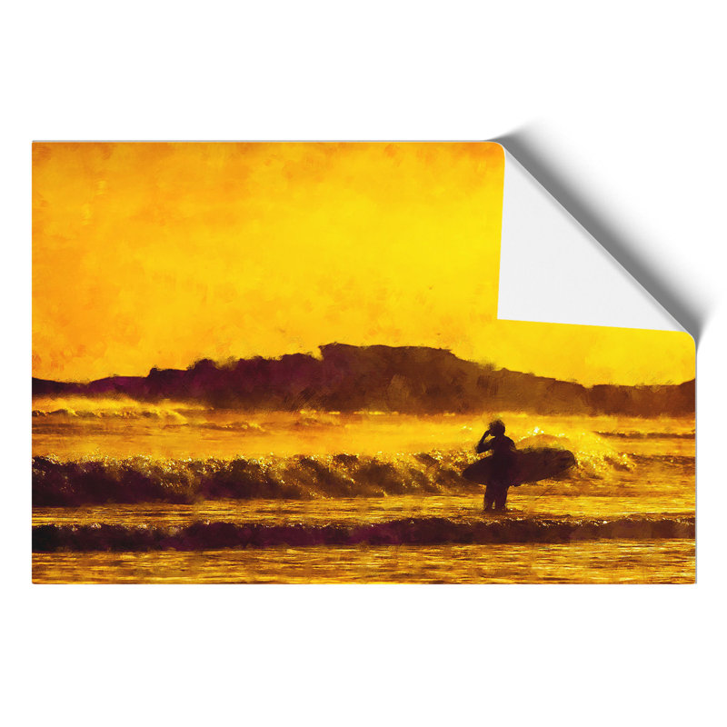 Man Surfing at Sunset Painting - Frameless Print, 42cm H x 59cm W x 0.1cm D