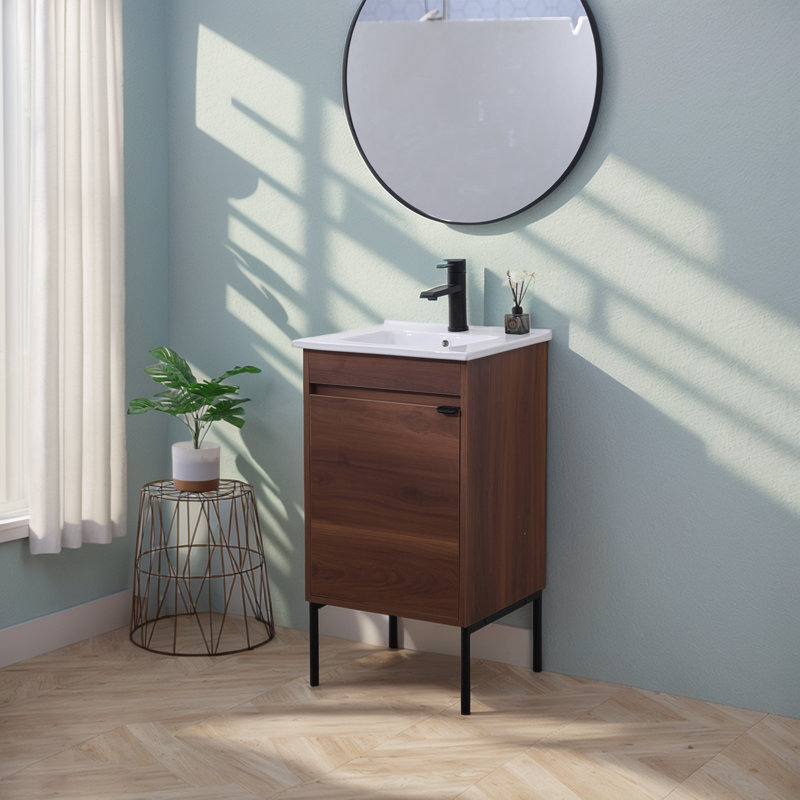 18' Mini Free-Standing Single Bathroom Vanity With Ceramic Pot, Walnut