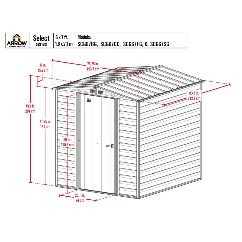 6 ft. x 7 ft. Blue Grey Galvanized Steel Storage Shed