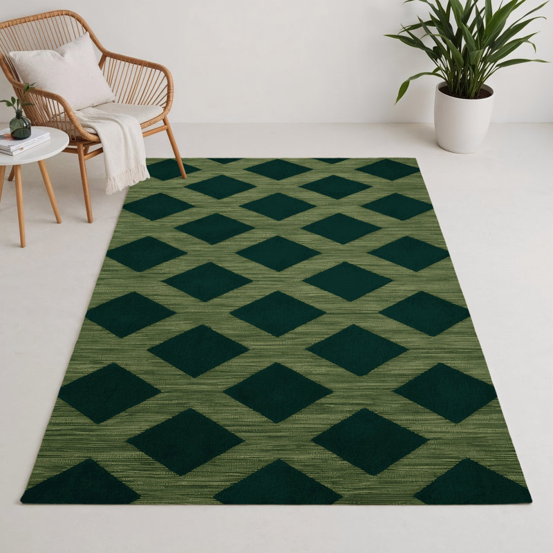 Tapis d'intérieur et d'extérieur à carreaux vert, Rectangulaire 3 pi x 5 pi