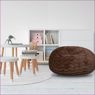 Fauteuil à billes en fausse fourrure de 3 pi pour adultes et amp; Enfants - Chaise longue confortable et facile à nettoyer | Brun | Rond
