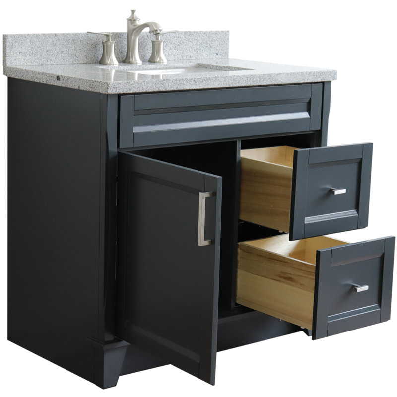 Ensemble de meuble-lavabo simple 37 po Tihomir, Gris foncé, Granite