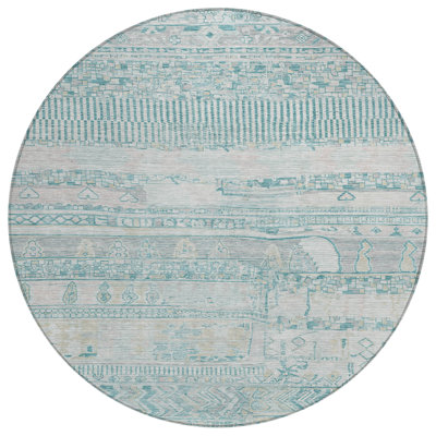 Machine Washable Indoor/Outdoor Xhevrie Teal Rug