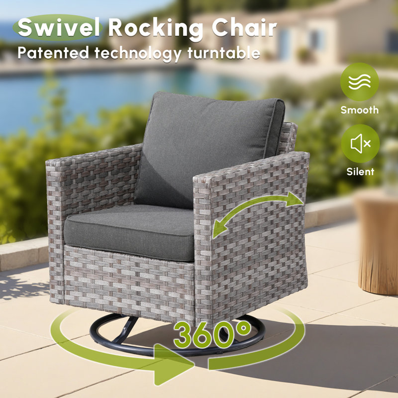 7 - Person Patio Furniture Set with Swivel Rocker, Outdoor Wicker Rattan Sectional Seating Group with Cushions, All Weather Sofa Conversation Set with Table for Garden Backyard