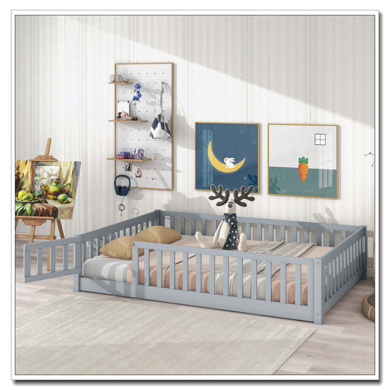 Lit en bois, Gris, Lit double
