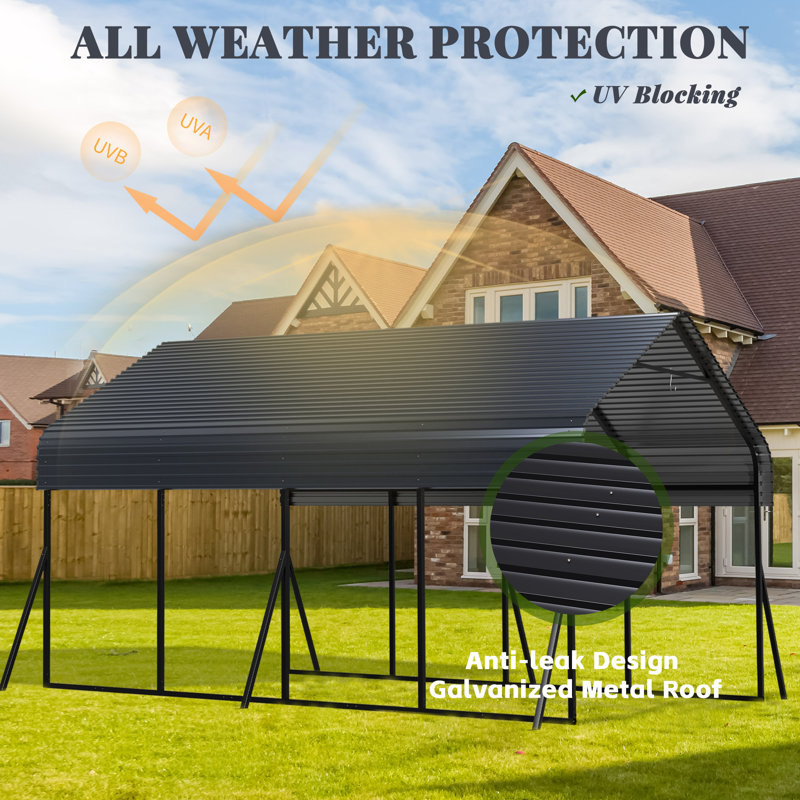 Abri d'auto 12 x 20 robuste, abri d'auto avec toit en acier galvanisé, abri en métal avec structure et base renforcées