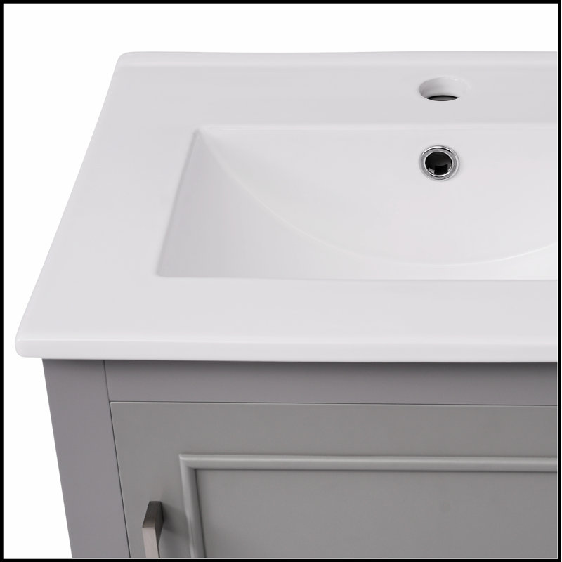 Meuble-lavabo compact compact de 20 pouces avec lavabo en céramique et armoire en panneau de fibres à densité moyenne, pour petits espaces et design contemporain