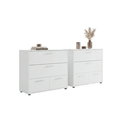 Commode blanche avec tiroirs, ensemble de 2