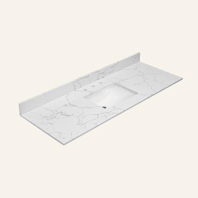 61"X 22" Bathroom Stone Vanity Top Lightning White With Undermount Ceramic Sink And 3 Faucet Hole With Backsplash