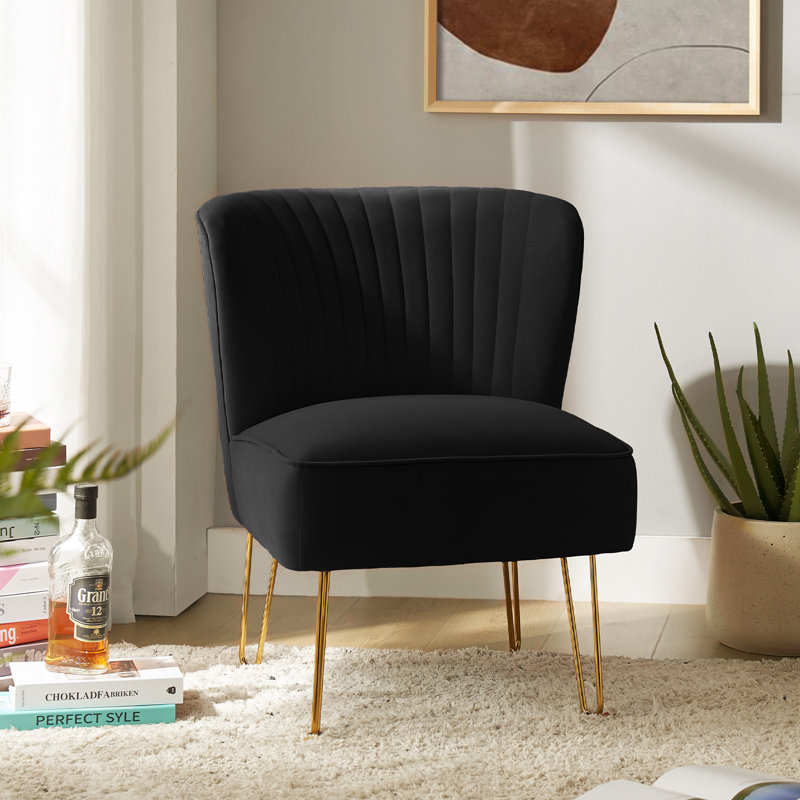 Chaise d'appoint en velours Euclid Glam, Noir