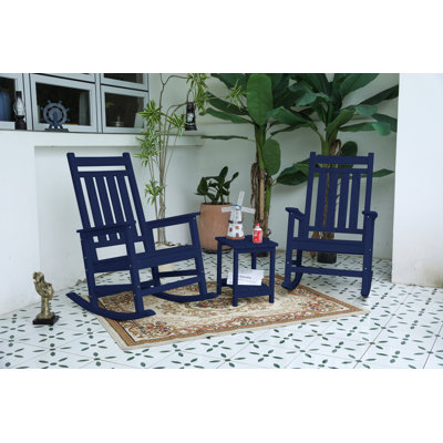 All Weather Rocking Chair Set With Side Table, 3-Piece Rocking Chair Set With Wood-Texture, (Includes 2 Rocking Chairs And 1 Table)