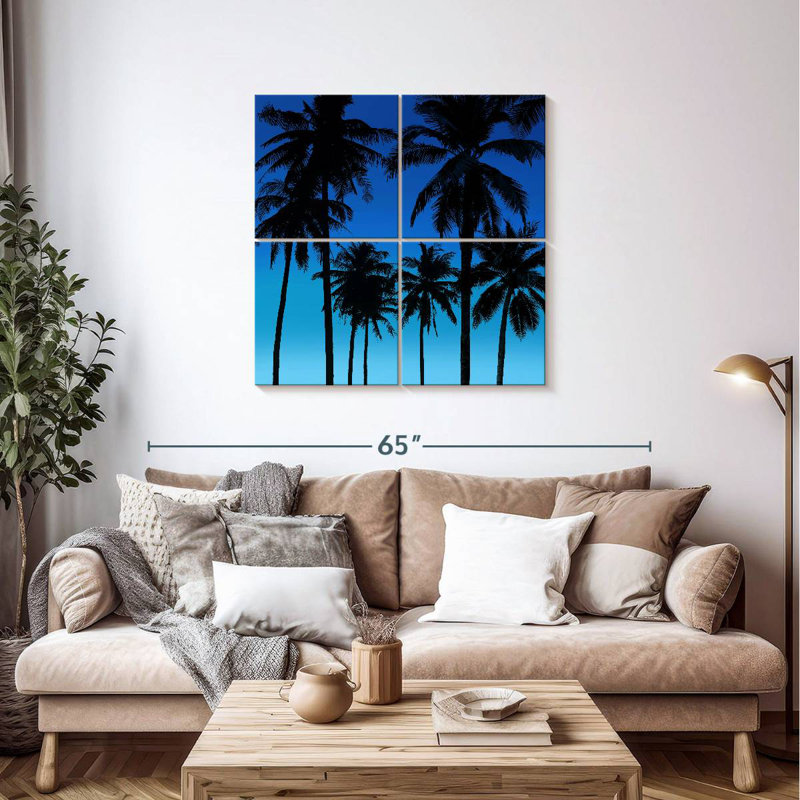 Gillard Palms noir sur bleu I, H 38 po x l 38 po