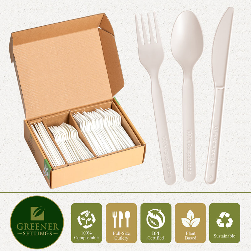 Ensemble de couverts 200 pièces jetables compostables 200 pièces - 50 couverts