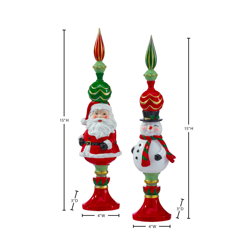 Fleuron 15 po en résine Père Noël et bonhomme de neige 