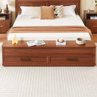 King Size Bed with 3D Geometric Headboard and Storage Bench