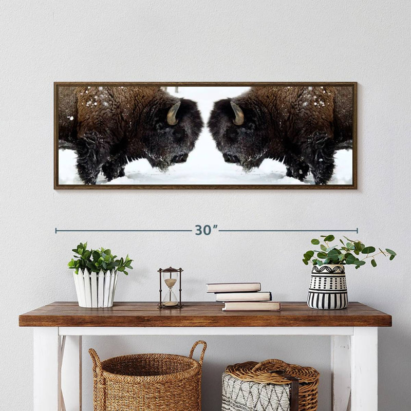 Bison Clash, 31 po x 11 po, Cadre flottant noyer