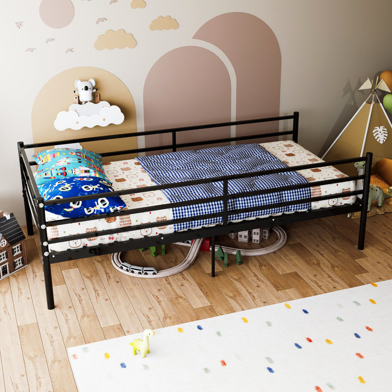 Lit superposé simple noir avec lattes en métal, mobilier de chambre à coucher, fabrication, support de plateforme pour lit de jour à surface lisse de 10,9 pouces, pour chambre à coucher, cadre, rangement,
