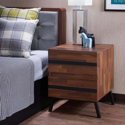 23" Black And Brown Wood And Iron End Table With Two Drawers by HomeRoots