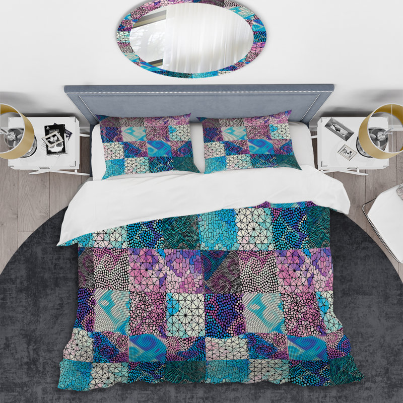 Multicolore patchwork ethnique - ensemble de housse de couette abstrait - microfibre de polyester