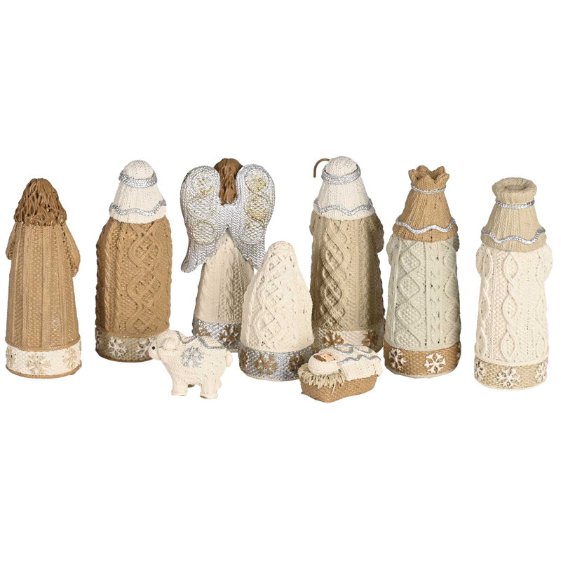 Nativité 9 pièces blanc tricoté 4H
