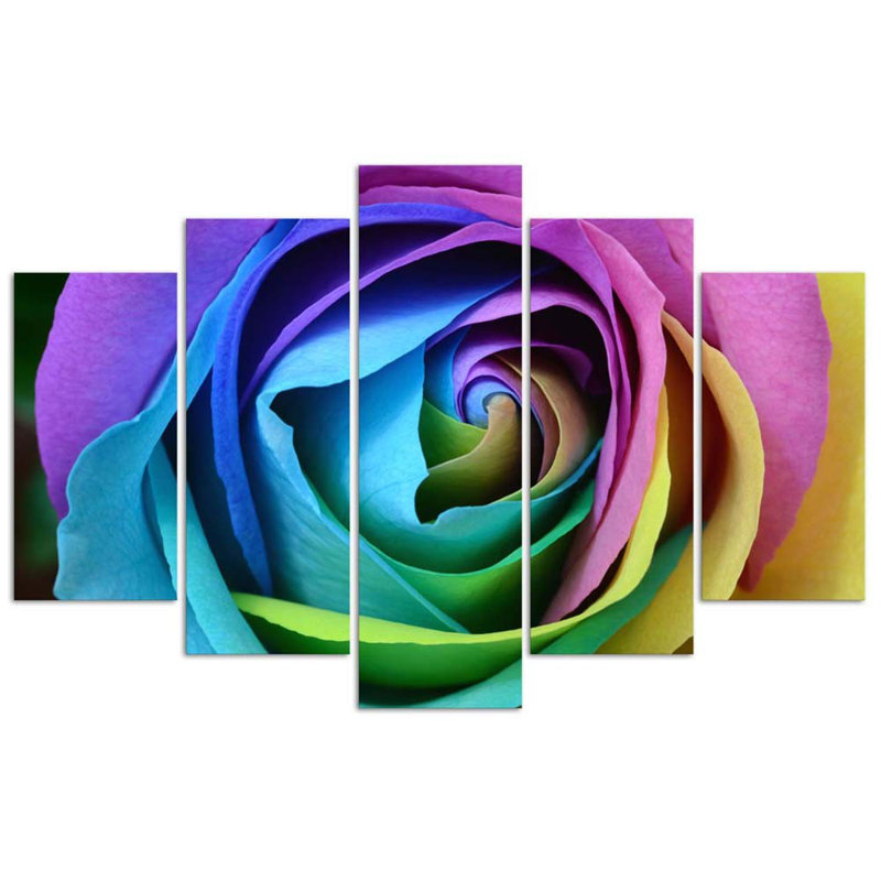 Rose Flower 5 Piece Wall Art Set on Canvas, 100cm H x 200cm W