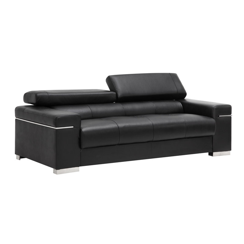Orlando Upholstered 86'' Sofa, Black Genuine Leather, 3