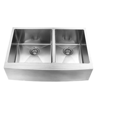 Évier de cuisine à double cuve en acier inoxydable à tablier frontal L 33 po x l 20 po