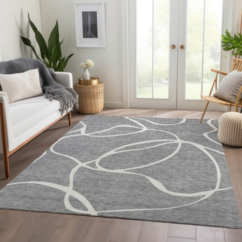 Premium Machine Washable Corum AMF999 Swirls Rug, Rectangle 9' x 12'