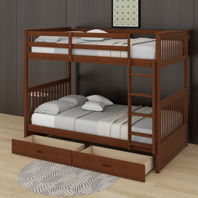 Twin Over Twin Bunk Bed With Ladders And Drawers