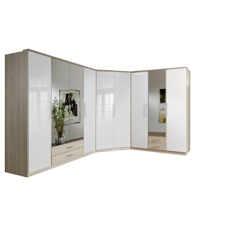 Barbier 4 Door Manufactured Wood Wardrobe, Ash / White High Gloss