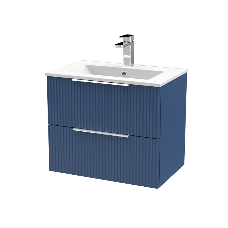 Fluted 600mm Single Bathroom Vanity with Drop In Vitreous China Basin, Satin Blue