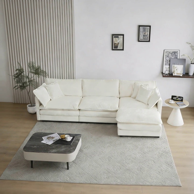 Canapé modulaire surdimensionné en L avec repose-pieds réversible en chenille blanche Free Combination Comfy Upholstery