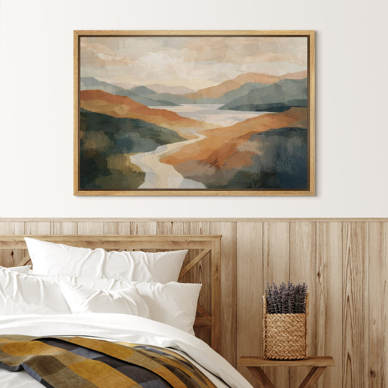 "Modern Modern Canyon and River Valley", art mural encadré sur toile, H 24 po x l 36 po, Naturel