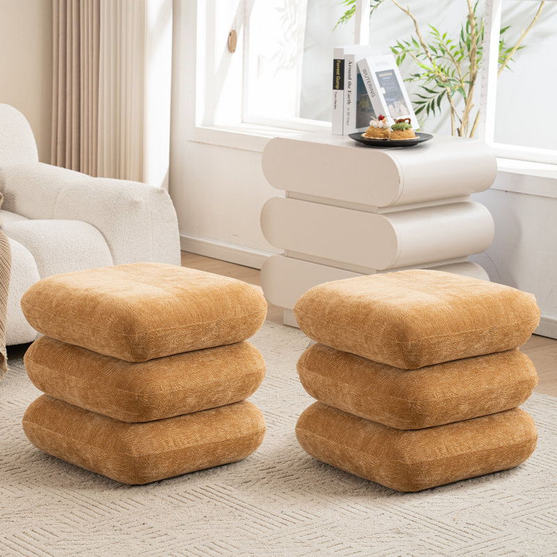 Modern Upholstered Square Swivel-Top Ottoman, Brown
