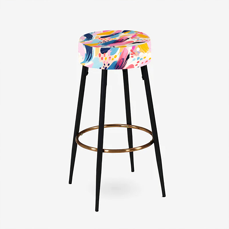 Ensemble de 2 tabourets de bar abstraits roses et bleus