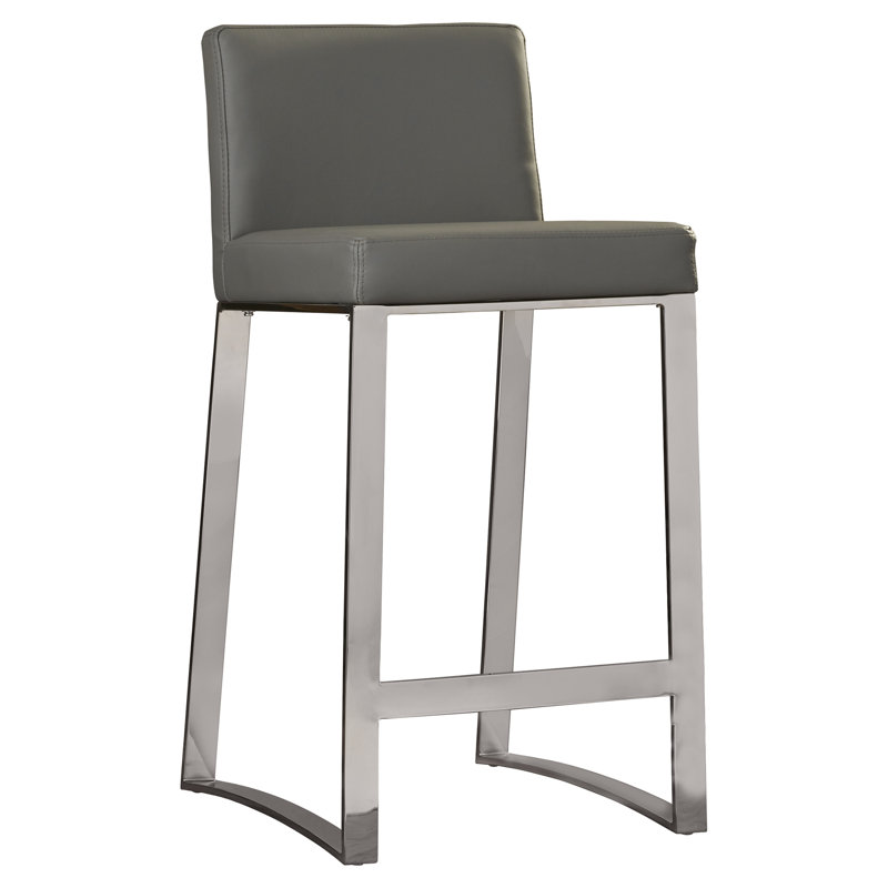 Bridlington Upholstered Stool with Metal Frame, White Faux Leather, Counter Stool (26" Seat Height)