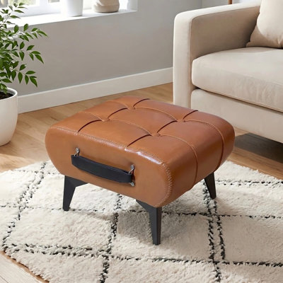 Repose-pieds avec rangement en similicuir, repose-pieds carré avec rangement caché, poignées portables et pieds en métal, tabouret d'appoint minimaliste moderne pour la décoration intérieure