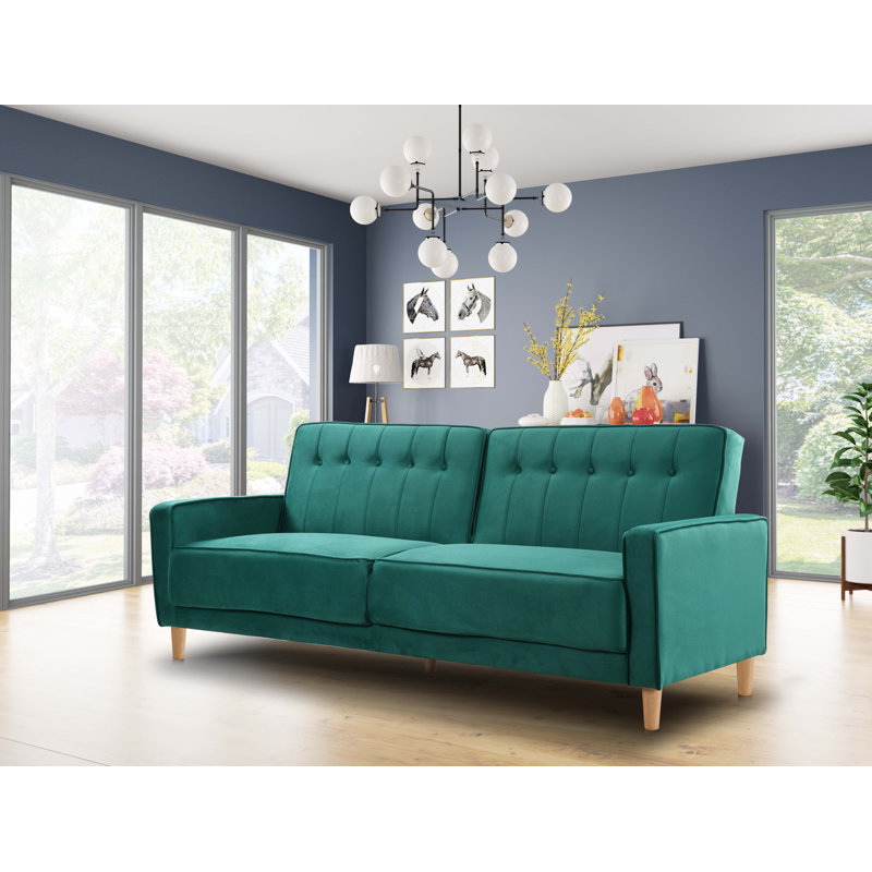 Oram 3 Seater Velvet Sleeper, Green