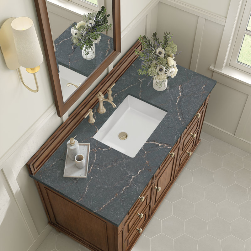 Lorelai 48'' W Single Vanity, Mid-Century Walnut, Parisien Bleu Quartz, 8" Widespread