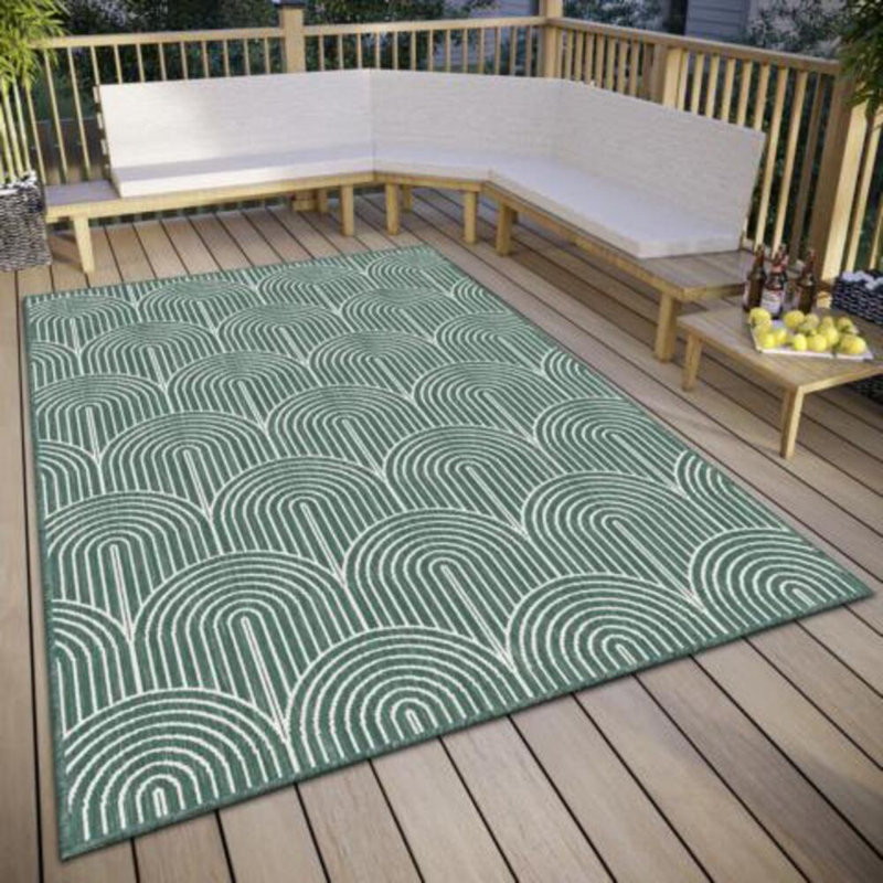 Pangli Machine Woven Green/White Indoor/Outdoor Rug, Rectangle 200 x 290cm