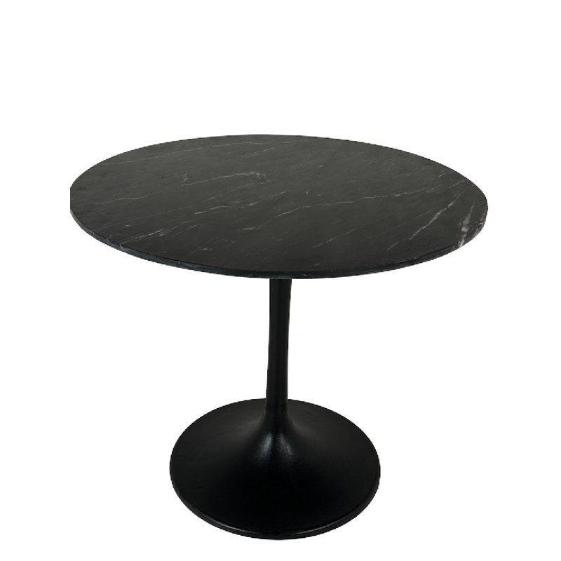 Elegant Black 30 Inch Modern Pedestal Dining Table with Marble Top, 30"H x 30"L x 30"W