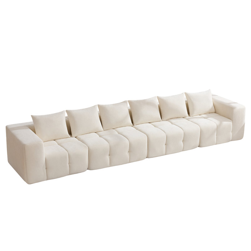 Straight Modular Sofa With Compressed Boneless Sectional, Beige, 4