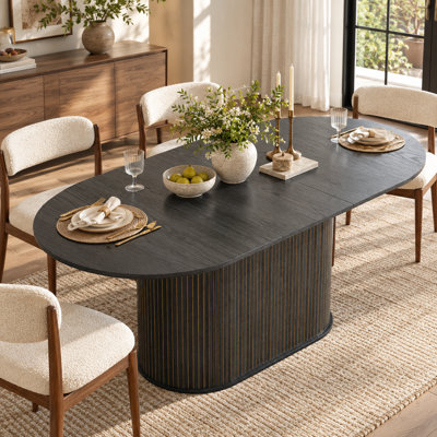 55 to 71 Inch Extendable Oval Dining Table for 4 to 6 with Fluted Pedestal Base