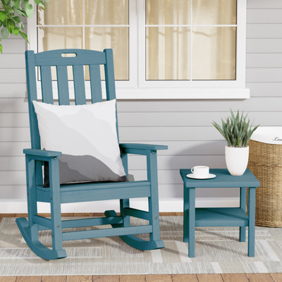 Oversized HIPS Outdoor Rocking Chair – All-Weather High Back Patio Rocker with Moisture-proof and Sun-protective– Perfect for Porch, Lawn & Garden,Blue