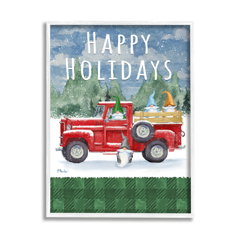 Camion «Happy Holidays» par Paul Brent, H 14 po x l 11 po x P 1,5 po, Giclée encadrée blanc bord de mer