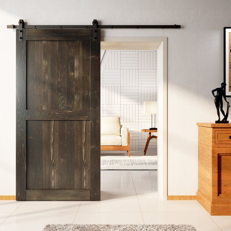 Porte en bois de pin massif non assemblé avec design H rustique noir H Design, Ébène, 30 po x 84 po
