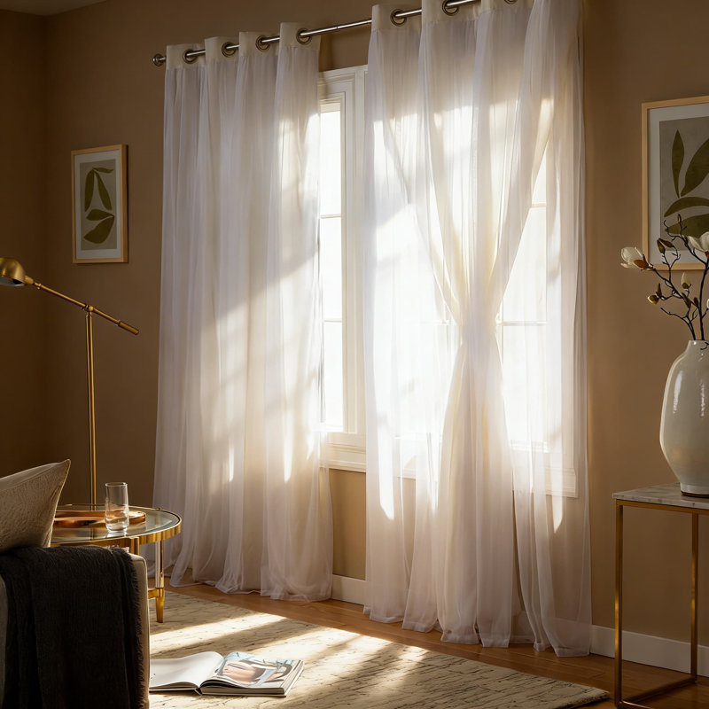 Rideaux double couche avec panneaux transparents et occultants, rideaux isolants thermiques à œillets, ensemble de 2 pour le salon et la chambre à coucher