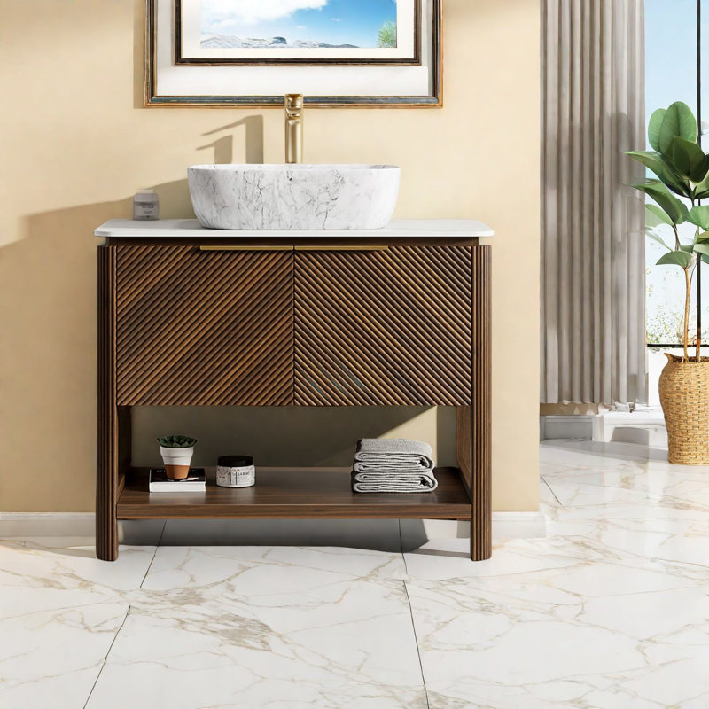 Meuble-lavabo moderne avec lavabo, bois durable et céramique, superbe style de salle de bain