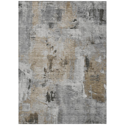 5' X 8' Gray Ivory Abstract Washable Indoor Outdoor Area Rug