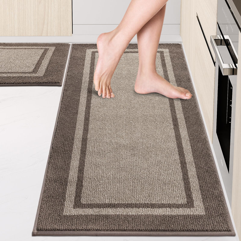 Ensemble de 2 tapis de sol absorbants et confortables, Beige et brun grisâtre